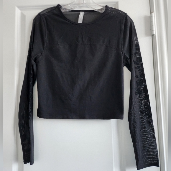 Athleta Tops - Athleta long sleeve black sheer floral crop top size Small